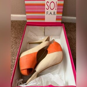 SO! F.A.B. Women’s Vibrant Orange And Beige Peep Toe Heels 👠❤️